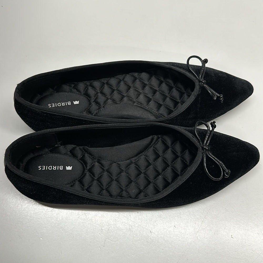 Birdies Goldfinch Velvet Pointed Toe Ballet Flat in Caviar Velvet Black Size 7.5 - Picture 2 of 9